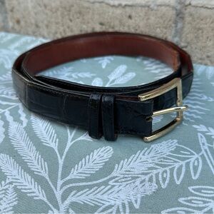 KLEINBERG SHERRILL Alligator Leather Belt Neiman Marcus Brass Buckle 42 USA Read